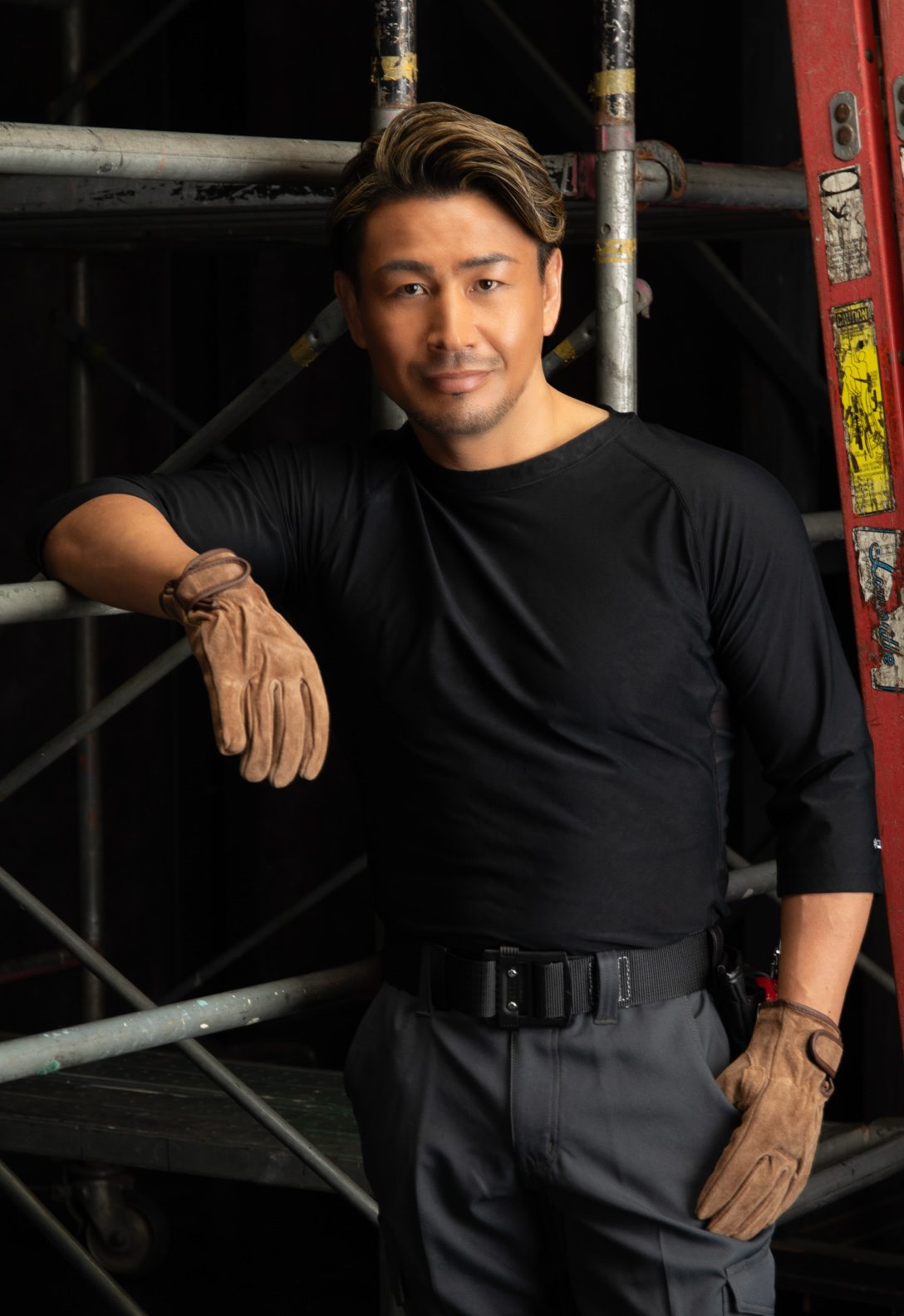 WORK LINE ベンチレーション半袖クルーネック(BLACK)